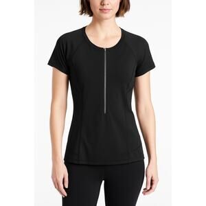 Athleta Women’s Black Short Sleeve Zip Front Pacifica Top Size Large